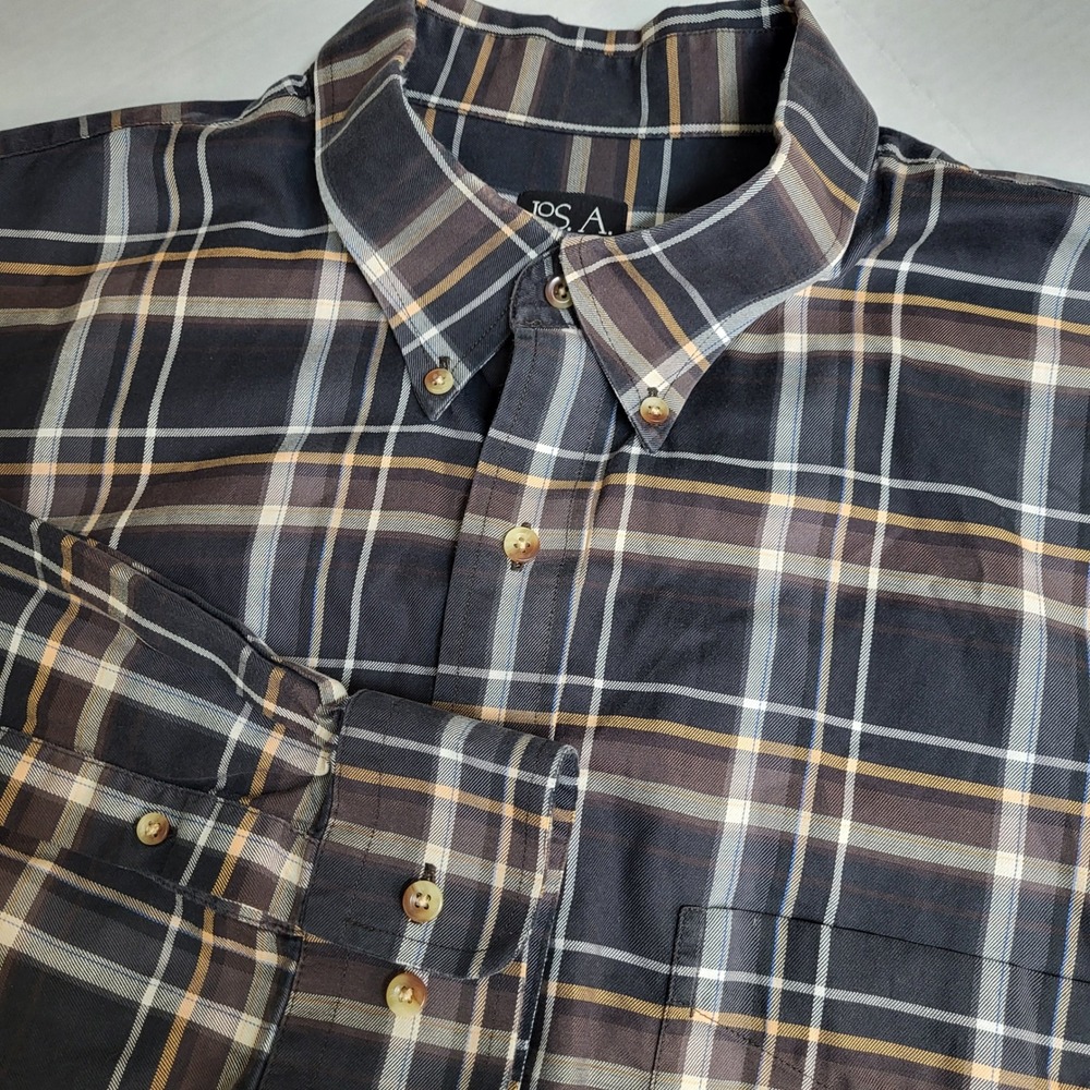 Jos A Bank Traveler's Collection XXL Plaid Button Down Long Sleeve Shirt Pocket